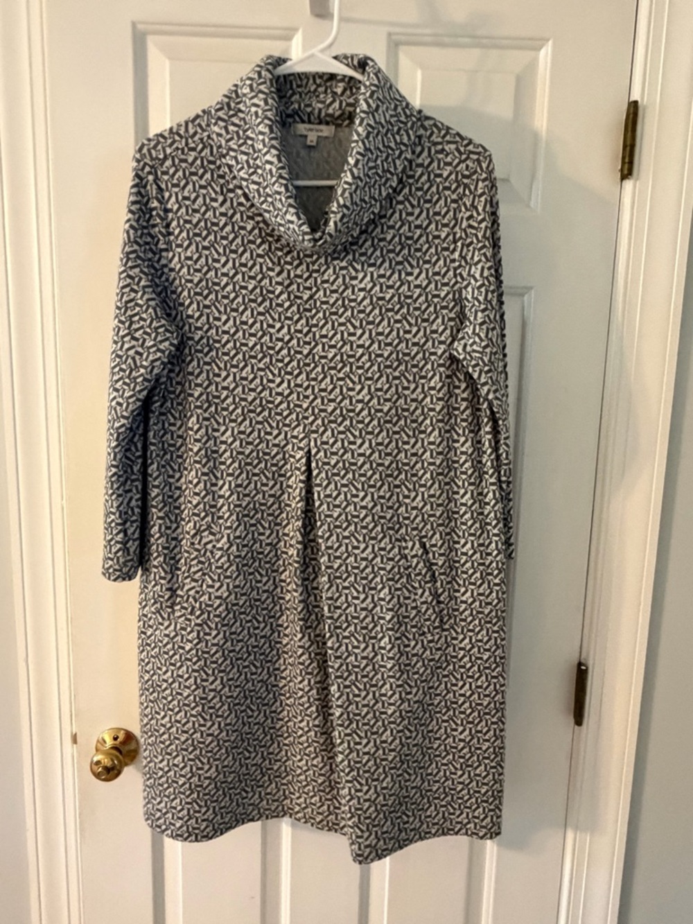Tyler Boe Cozy Printed Cowl Neck Dress in Blue & White